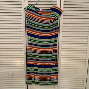 CALVIN KLEIN Multi Colored Striped Stretch Jersey Sheath Dress size 4 EXCELLENT